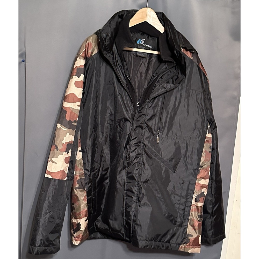 i5 Apparel Mens XL Black Camo Ripstop Padded Full Zip Lightweight Jacket